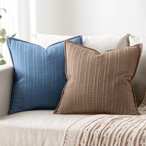 Decorative Waffle Throw Pillow Covers 18x18 Brown 2 Pack - Image 4