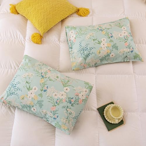 ECOCOTT Sage Green Floral Pillowcases Queen Size Set of 2, 100% Washed Cotton - Image 4