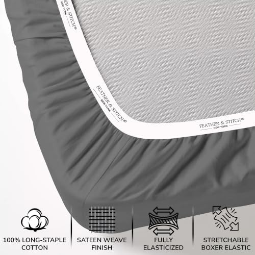 Feather & Stitch 100% Cotton Sateen 500 TC Split King Size Bed Sheet Set - Image 3