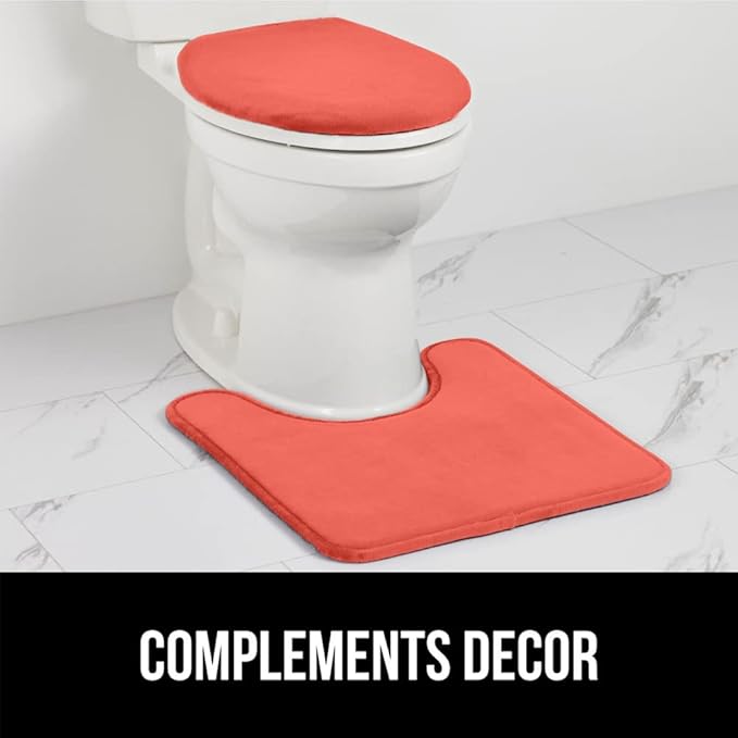 GORILLA GRIP Thick Memory Foam Bathroom Toilet Lid Seat Cover, Soft Velvet Topside, Machine Wash, Plush Cushioned Covers Fits Most Size Lids, Decorative Bath Room Accessories, 19.5x18.5, Coral