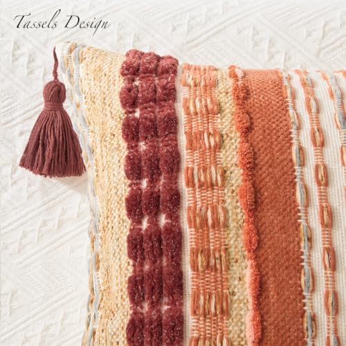 Kevin Textile Boho Tufted 12"x20" Lumbar Pillow Cover 1 Pack, Burnt Orange - Image 2