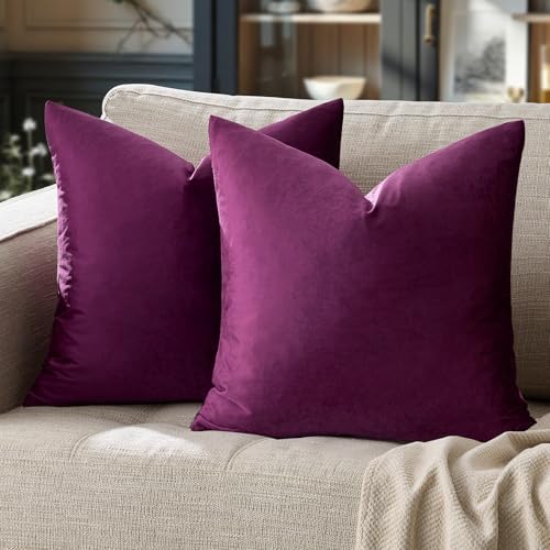 GIGIZAZA Velvet Pillow Covers 16x16 Decorative Pillows Pack of 2 Purple - Image 7