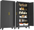75" Metal Kitchen Pantry Cabinet,Black Storage Cabinet with Doors and 5 Adjustable Shelves, Cabinet with 2 Metal Handles,Tall Cabinet for Livingroom,Pantry, Bathroom,Kitchen