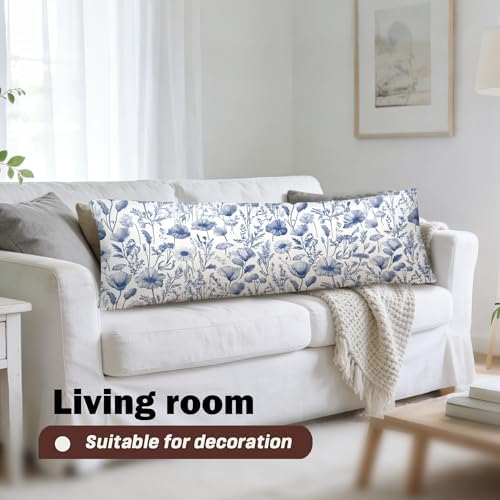 Blue and White Chinoiserie Floral 20x54 Body Pillow Cover, Grandmillennial Home - Image 5