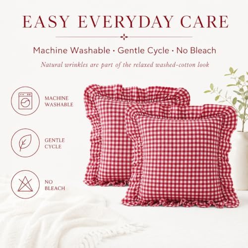 Gingham Throw Pillow Covers 22x22, Ruffle Trim - Image 7