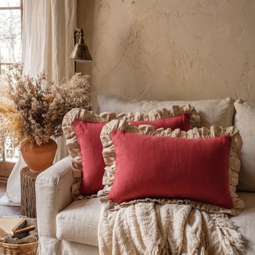 patdrea Vintage Red Linen Throw Pillow Covers - Image 2
