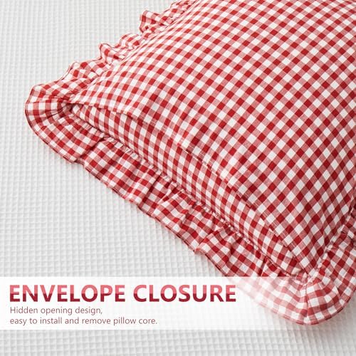 KKJIAF 2 Pcs Ruffle Gingham Pillow Covers 18" x 18" - Image 5