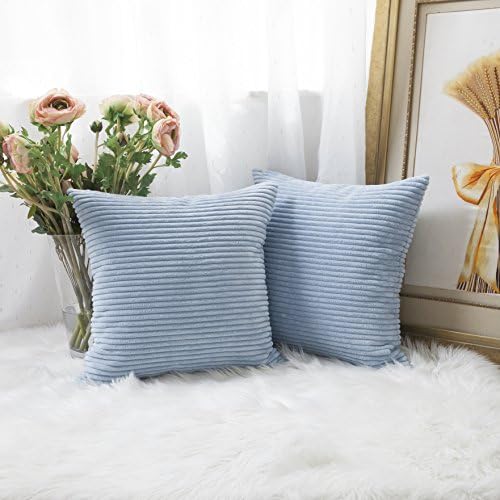 Home Brilliant Blue Throw Pillow Covers Set Supersoft Corduroy Decorative - Image 2