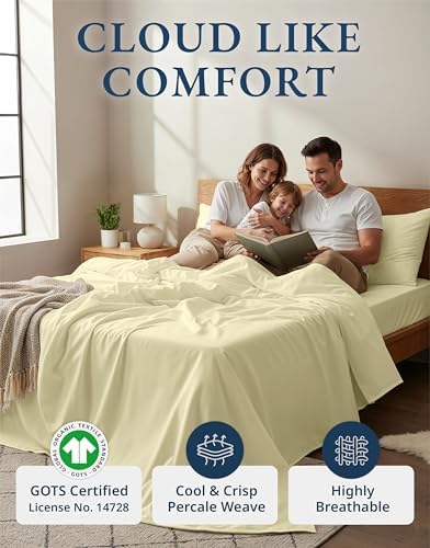 LANE LINEN Full Sheets 100% Organic Cotton 4pc Percale Cooling - Image 2