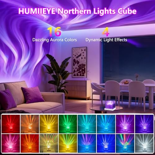 HUMIIEYE Northern Lights Projector, Cube Aurora Galaxy Projector with Remote, 16 Color Mood Lighting Dimmable Ocean Light, Memory Function, Trendy Cute Stuff for Teen Girls Gifts Bedroom Room - Image 2