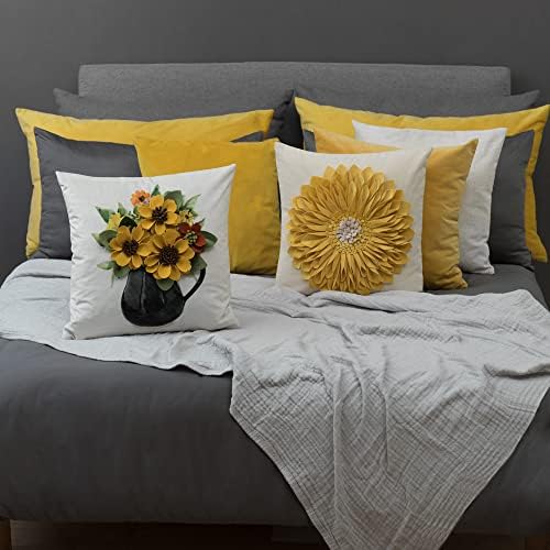 OiseauVoler Decorative 3D Sunflower Throw Pillow Covers 18x18 Inch Yellow - Image 3