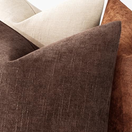MIULEE Textured Chenille Throw Pillow Covers 20x20 Inch Red Brown - Image 6