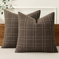 MIULEE Linen Plaid Pillow Covers Fall Decorative 18x18 Dark Coffee by MIULEE