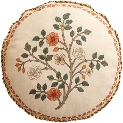 ISAENNE Designer Elegant Linen Throw Pillow Cover, Diameter 16"-Flora B by Isaennehomedecoration