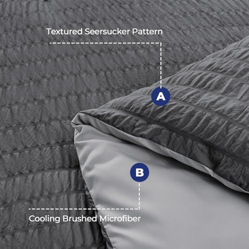 HYMOKEGE Dark Grey/Light Grey Full Size Comforter Sets Seersucker 7 Pieces - Image 4