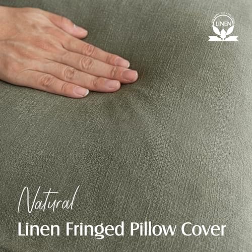 Foindtower Decorative Linen Fringe Throw Pillow Covers 16×16 Olive Green - Image 2