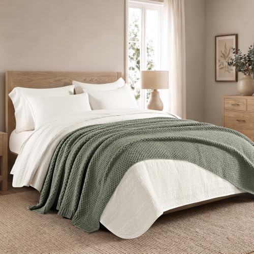 EVERGRACEHOME Chunky Chenille Knit Throw Blanket, Dried Thyme Green - Image 4