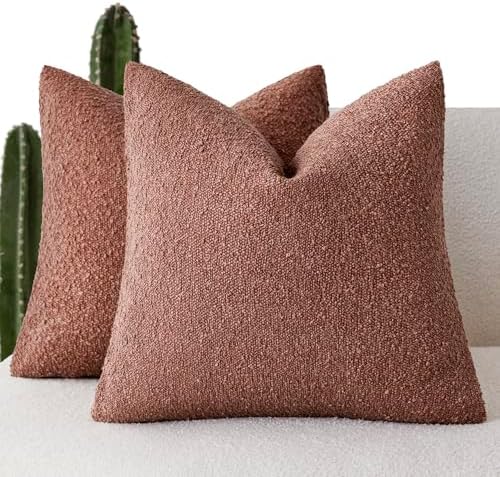 Foindtower Decorative Textured Boucle Throw Pillow Covers 22x22 Orange Red by Foindtower