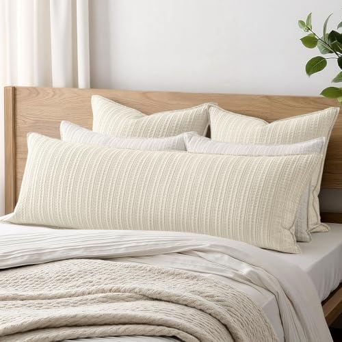 Decorative Waffle Weave Body Pillowcase 20x54 Ivory No Insert - Image 2