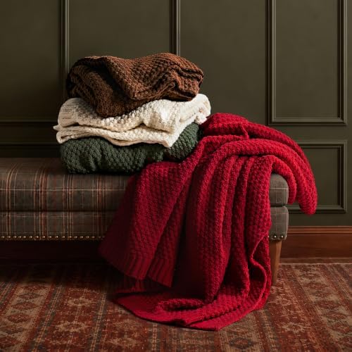 EVERGRACEHOME Chunky Chenille Knit Throw Blanket, 50 x 60, Classic Red - Image 6