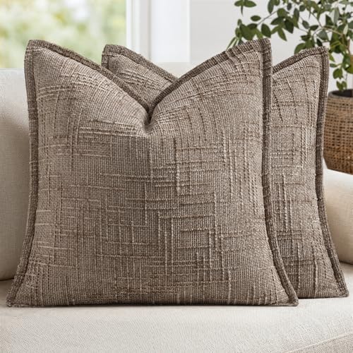 MIULEE Slubby Textured Decorative Euro Pillow Covers Taupe Grey 22x22 by MIULEE