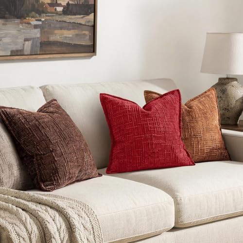 MIULEE Slubby Textured Decorative Throw Pillow Covers Red 20x20 - Image 4