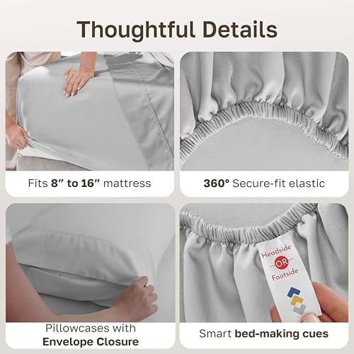 California Design Den 100% Cotton Sateen Queen Sheets Set, Light Grey - Image 5