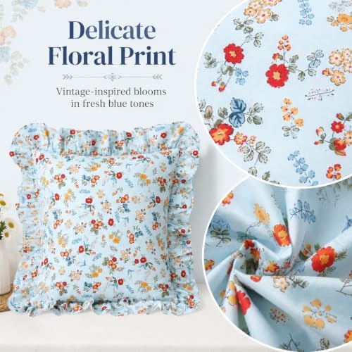 Mywinlle Farmhouse Blue Floral Ruffle Throw Pillow Covers Set of 2, 100% Cotton - Image 3