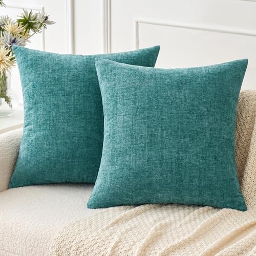 MIULEE Soft Chenille Throw Pillow Covers Teal 16x16 Inch Pack of 2 by MIULEE