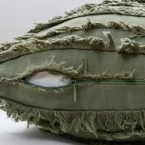 MIULEE Boho Linen Striped Throw Pillow Covers 18x18, Dark Olive Green - Image 3