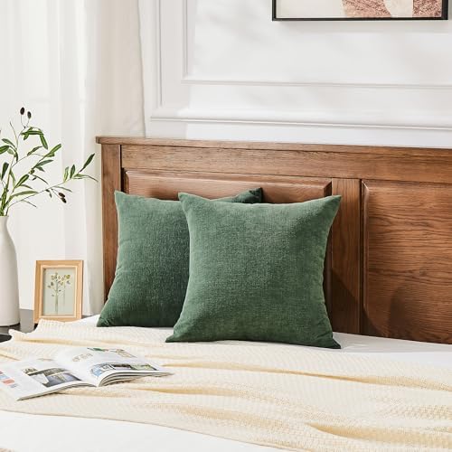 GAWAMAY Dark Green Chenille Throw Pillow Covers 22x22 Set of 2 - Image 4