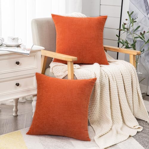 GAWAMAY Orange Chenille Throw Pillow Covers 16x16 Set of 2 - Image 3