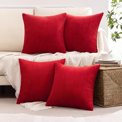 MIULEE Soft Corduroy Decorative Throw Pillow Covers Christmas Red 16x16 - Image 5