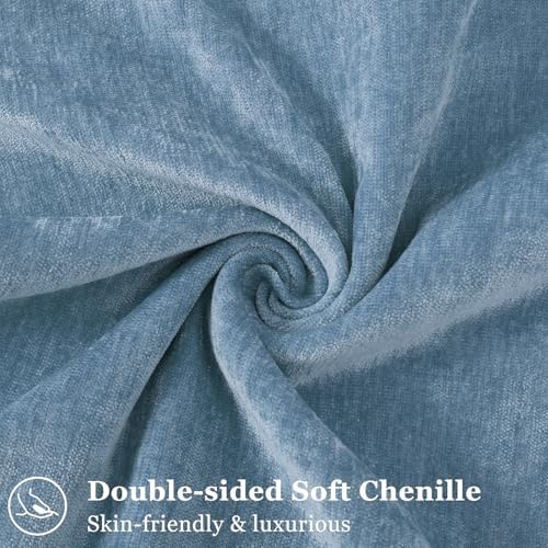 decorUhome Chenille Blue Grey Velvet Throw Pillow Covers 16x16 Set of 2 - Image 2