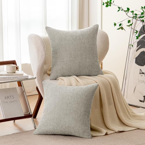 a moment Grey-Beige Chenille Throw Pillow Covers 20x20 Inch Pack of 2 Modern - Image 2