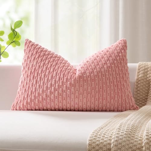 Kevin Textile Soft Corduroy 12"x24" Lumbar Pillow Cover 1 Pack, Dark Pink by KevinTextile
