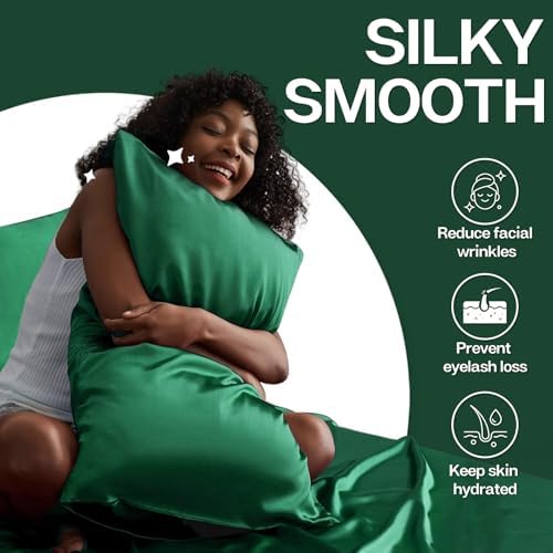 MR&HM Satin Pillowcase 2 Pack, King Size 20"x40", Dark Green - Image 4