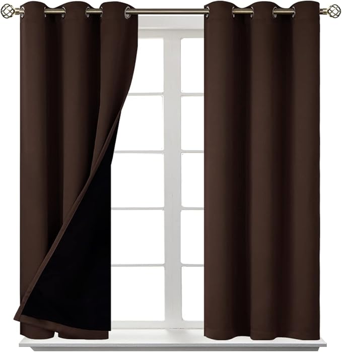 BGment Short 100% Blackout Curtains for Bedroom, Thermal Insulated Energy Efficiency Noise Reducing Grommet Curtains 54 Inch Length with Liner for Small Window 2 Panels Each 42 Inch Wide, Brown