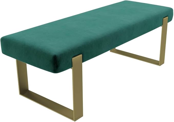 VANT Upholstered Bed Bench - Velvet Emerald Green - Burnished Brass - Contemporary Modern, Bedroom Bench Seat, Hallway, or Entryway
