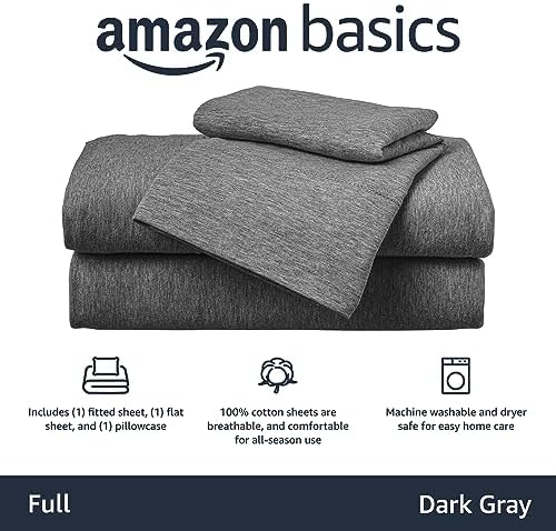Amazon Basics 4 Piece Bed Sheet Set, 100% Cotton Jersey, Includes Super Soft - Image 3