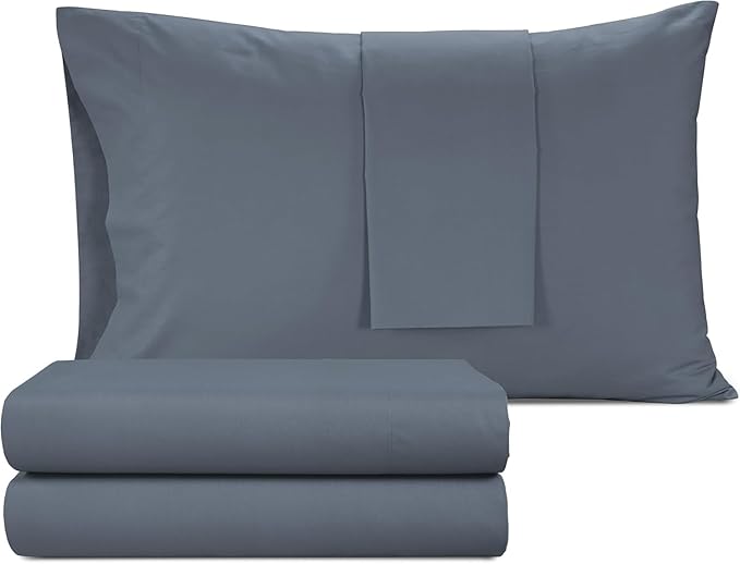 IZOD 100% Egyptian Cotton Sheets Set Twin Size, Cotton Percale Crisp Sheet Set 3Pc, Lightweight & Deep Pocket fits Upto 17", Long-Staple Soft Combed, Hotel Style Luxury Bedding Sheet - Blue Slate