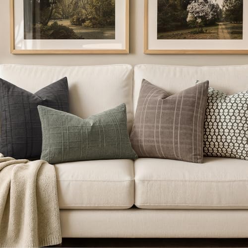 MIULEE Linen Plaid Pillow Covers Fall Decorative 20x20 Taupe - Image 3