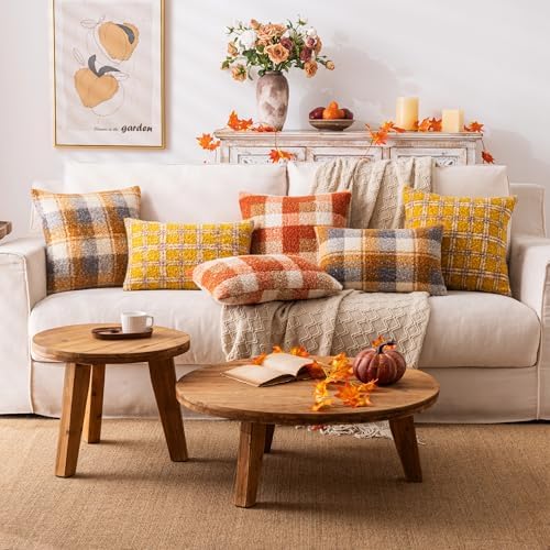 AQOTHES Plaid Fall Throw Pillow Covers Orange 18x18 Inch Set of 2 - Image 5