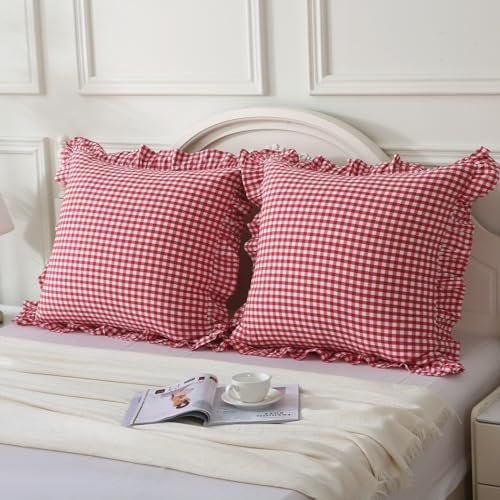 Mywinlle 2 Pack Red/White Plaid Gingham Throw Pillow Covers 18"x18" - Image 3
