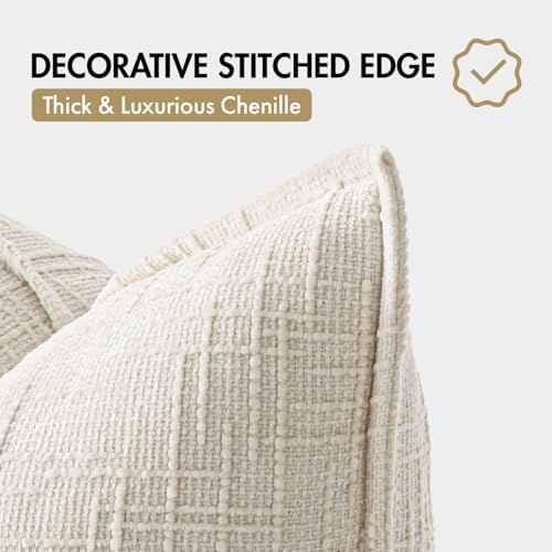 MIULEE Slubby Textured Decorative Euro Pillow Covers Cream White 22x22 - Image 7