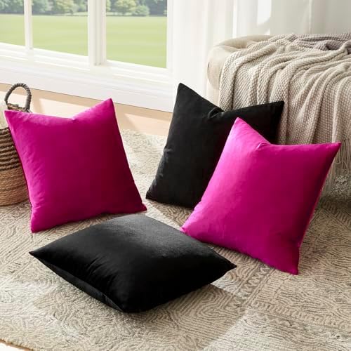GIGIZAZA Pack of 4 Decorative Velvet Pillow Covers 18x18 Black Hot Pink - Image 6