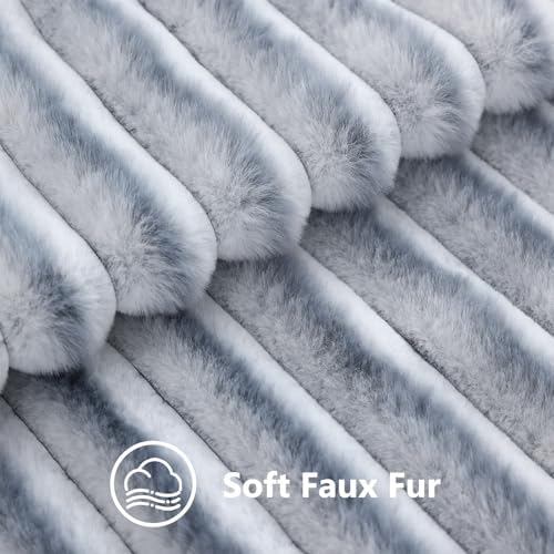 decorUhome Fall Faux Fur Throw Pillow Covers 12x20 Set of 2 Grey White - Image 3