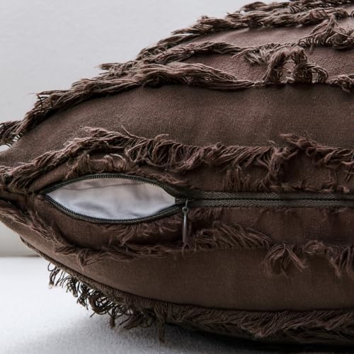 MIULEE Boho Linen Striped Throw Pillow Covers 20x20, Dark Brown - Image 3