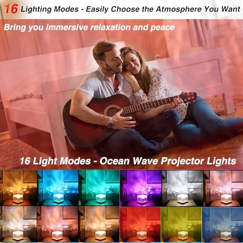 Ocean Wave Projector Light Cordless – Built-in Rechargeable Battery Water Ripple Lamp, 16 Color RGB Ambient Night Light for Bedroom Ceiling, Relaxation Mood Lighting Room Decor - Image 4
