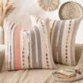 ANRODUO Boho Decorative Throw Pillow Covers Pink Stripe 18x18 Pack of 2 by ANRODUO